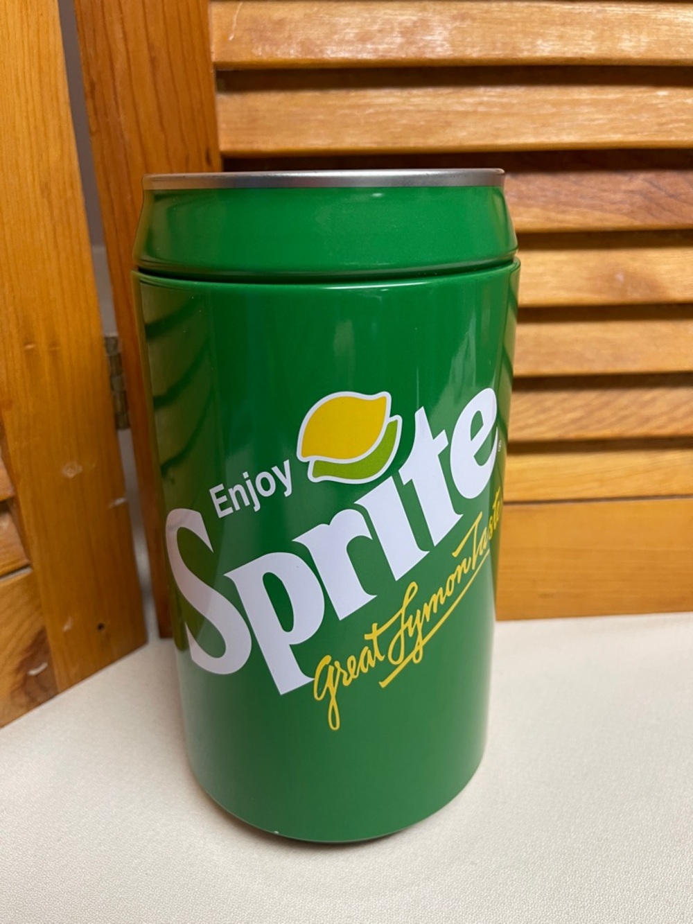 Green Metal Sprite Canister Tin Money Bank